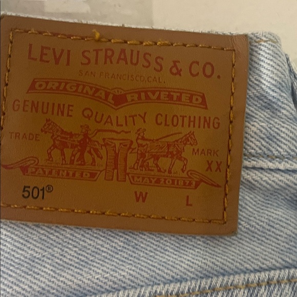 Levi's 501 Light Blue Distressed Denim Cutoff Shorts - Picture 3 of 7